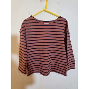 Madewell Striped Long Sleeve Boxy Tee Terracotta Navy Blue NB998 Small